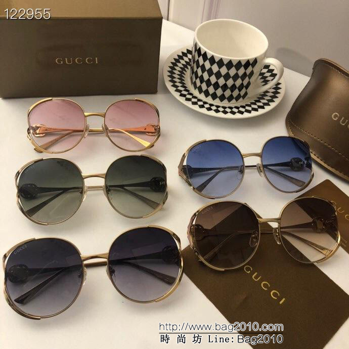 GUCCI古馳 GG0225S 包裹性非常好 搭配雙色金屬鏡腿 女款太陽鏡  lly1287